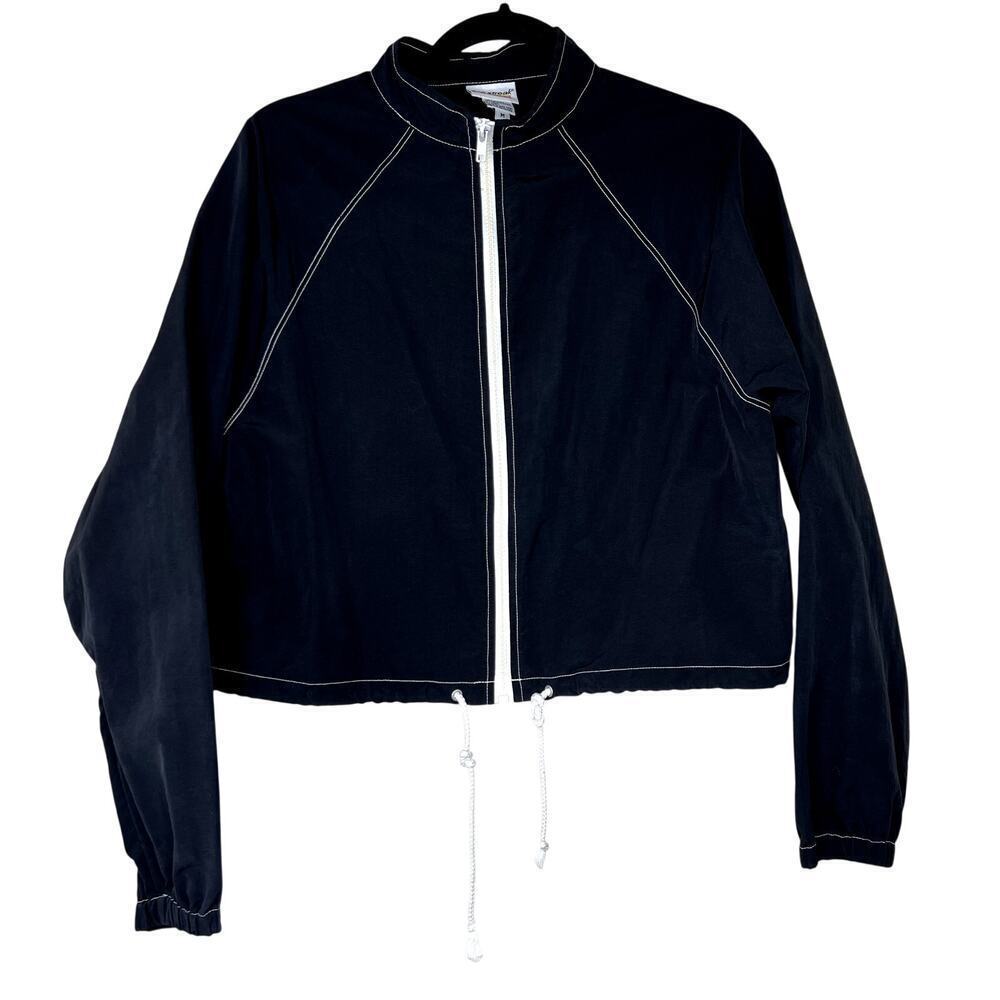 Vintage Sun Streak Windbreaker Jacket Full Zip Black White Contrast MEDIUM Nylon